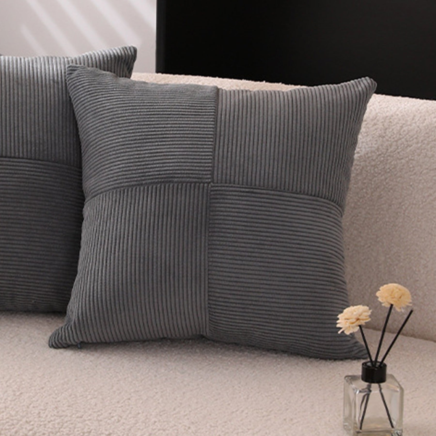 ISYS Coussin carré en tissu côtelé gris 45x45 cm