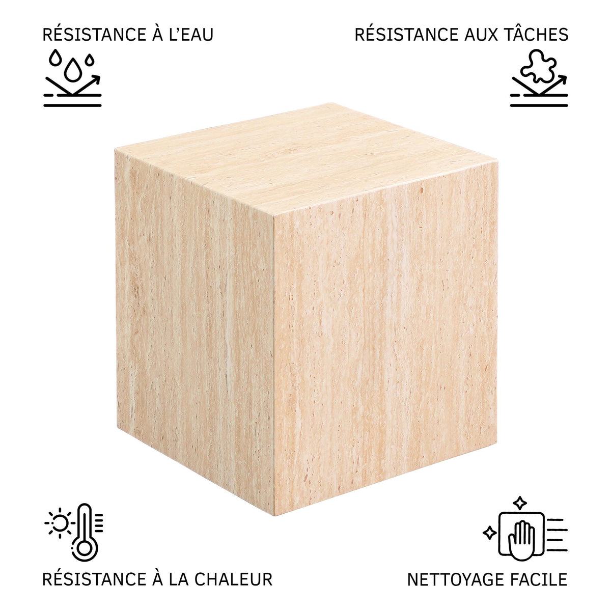JASMIA Table basse carré marbre d'ingénierie couleur travertin