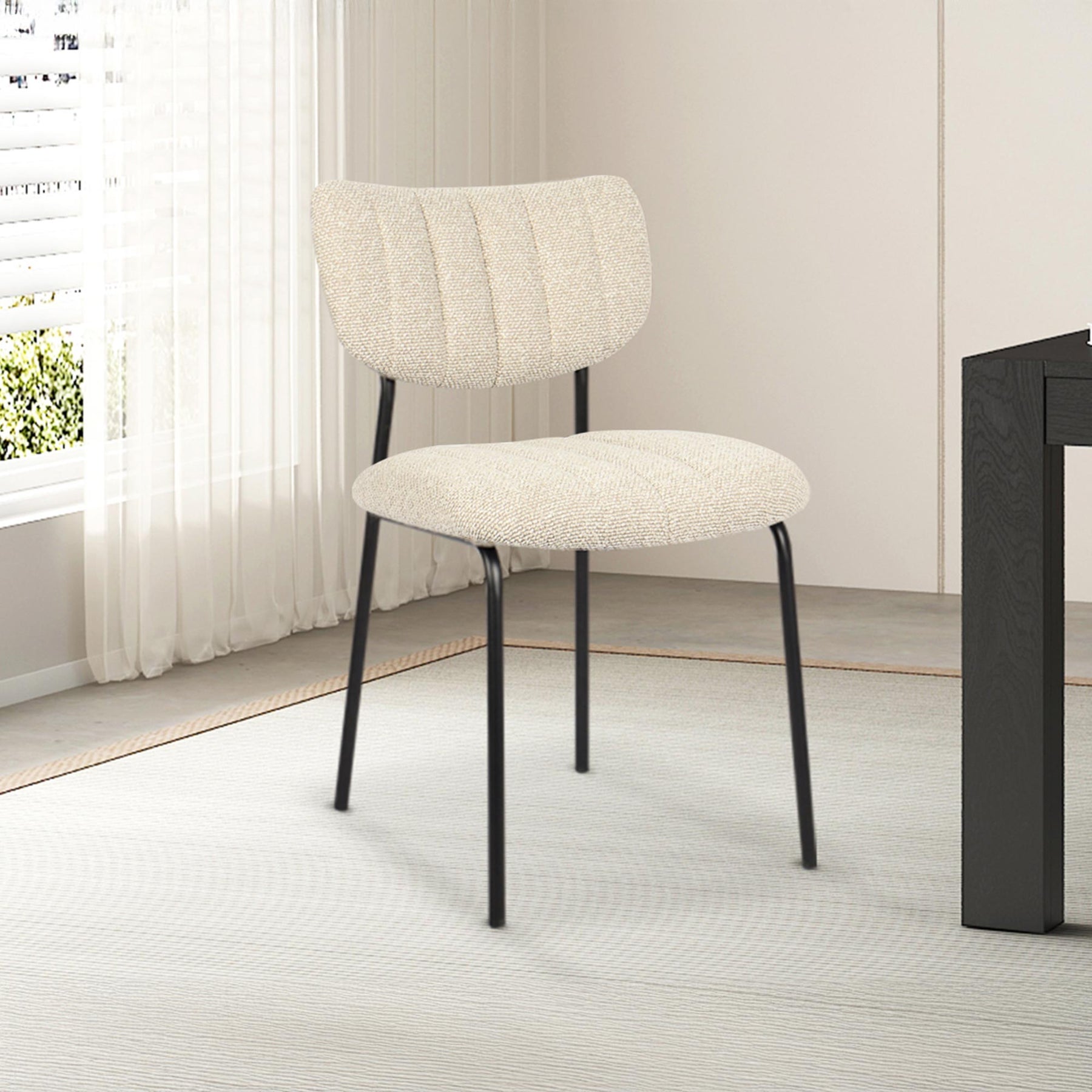 JAYDA Lot de 2 chaises en tissu beige piètement métal noir