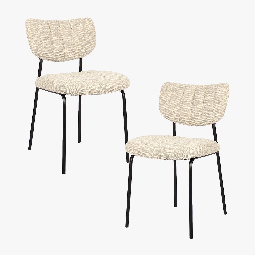 JAYDA Lot de 2 chaises en tissu beige piètement métal noir