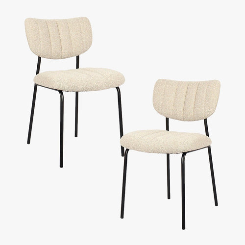 JAYDA Lot de 2 chaises en tissu beige piètement métal noir
