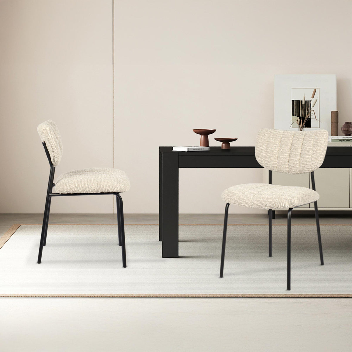 JAYDA Lot de 2 chaises en tissu beige piètement métal noir