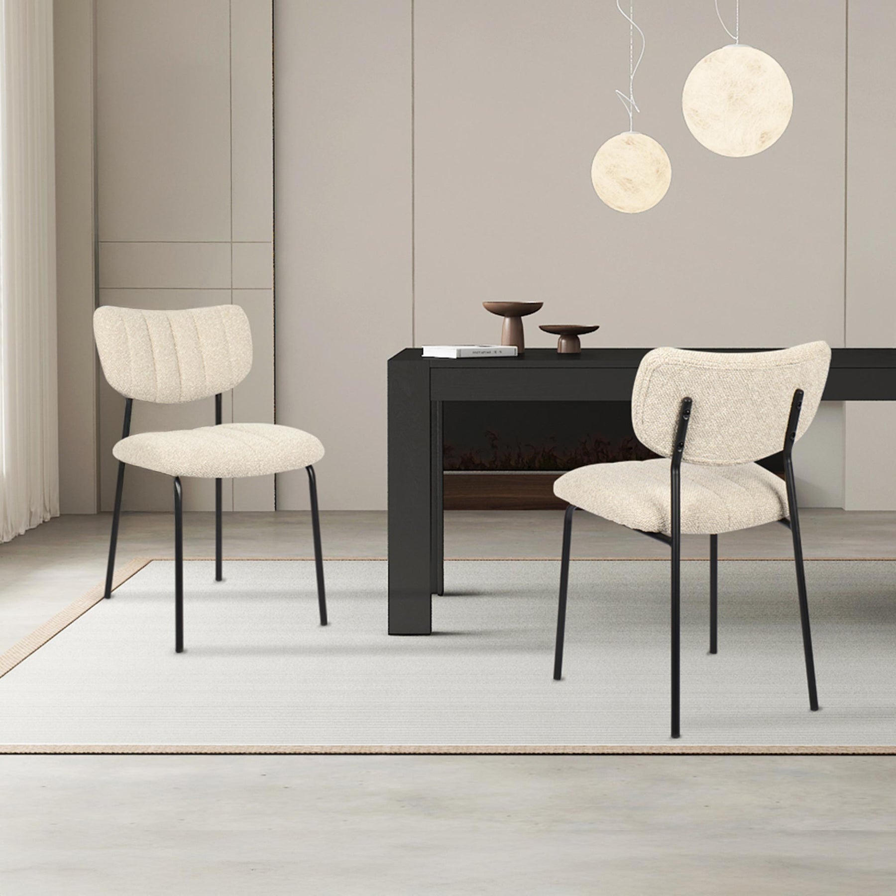 JAYDA Lot de 2 chaises en tissu beige piètement métal noir