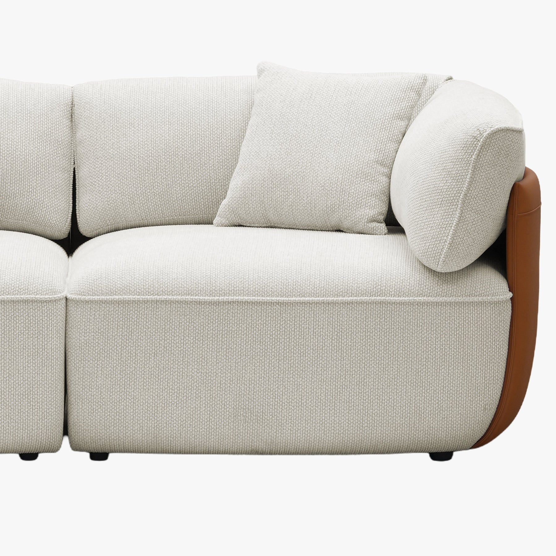 JENY Canapé d'angle modulable en tissu beige dossier en simili cuir marron
