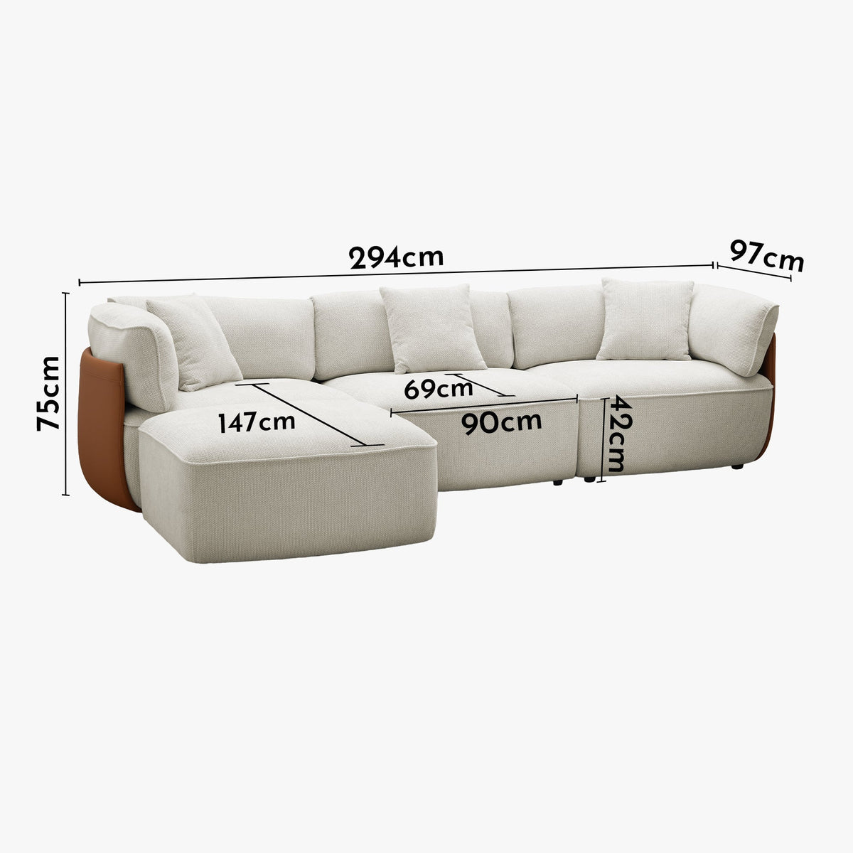 JENY Canapé d'angle modulable en tissu beige dossier en simili cuir marron