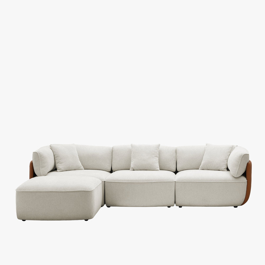 JENY Canapé d'angle modulable en tissu beige dossier en simili cuir marron