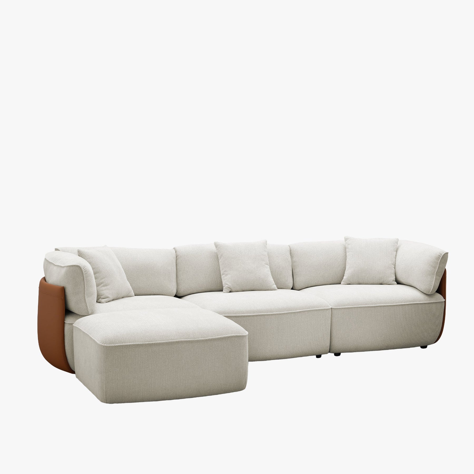 JENY Canapé d'angle modulable en tissu beige dossier en simili cuir marron