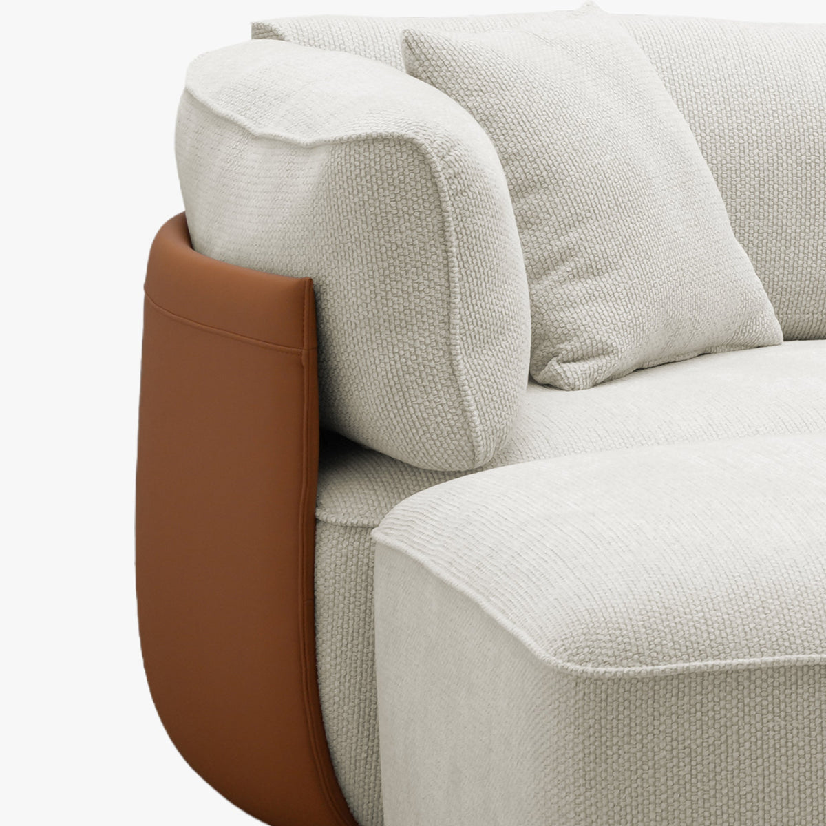JENY Canapé d'angle modulable en tissu beige dossier en simili cuir marron