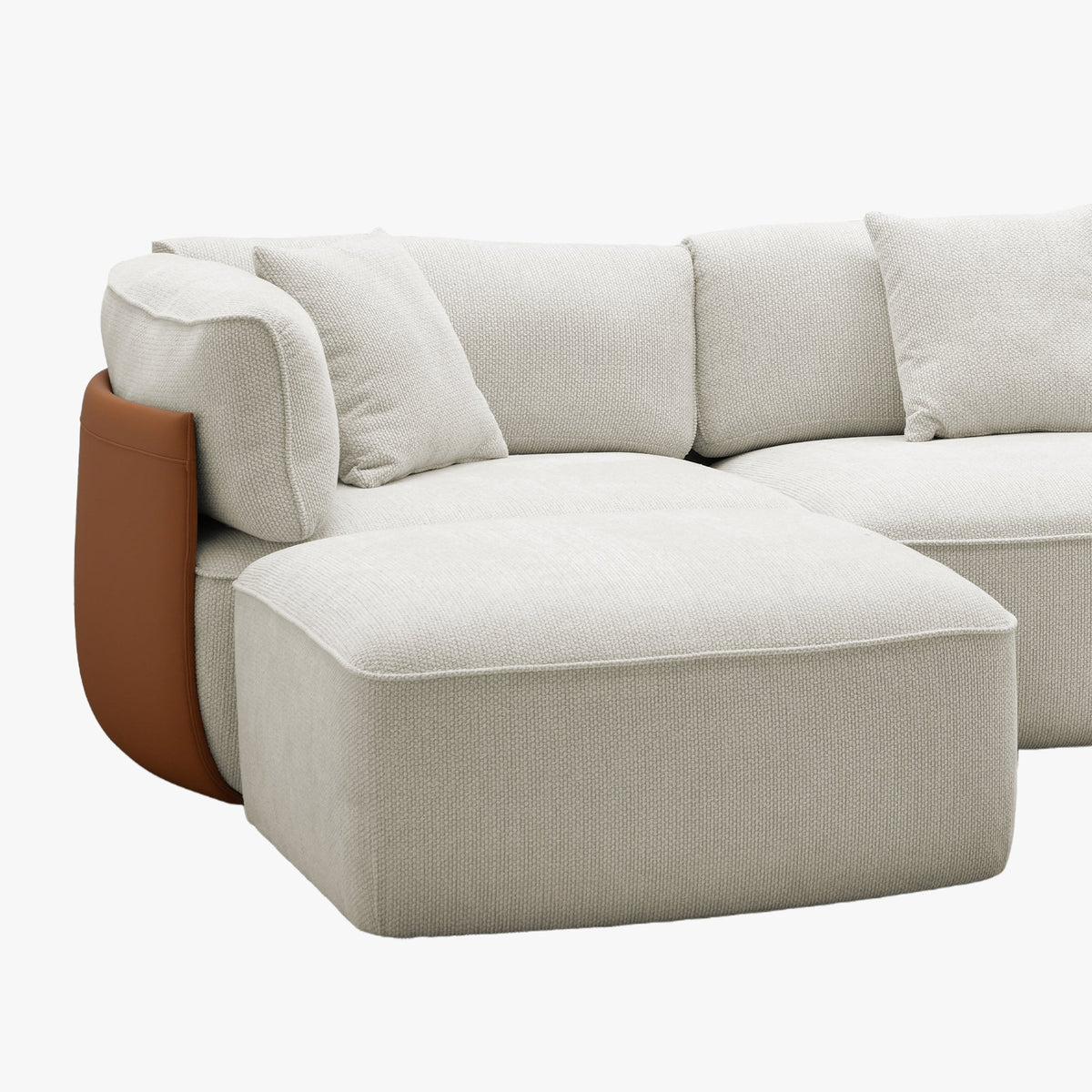 JENY Canapé d'angle modulable en tissu beige dossier en simili cuir marron