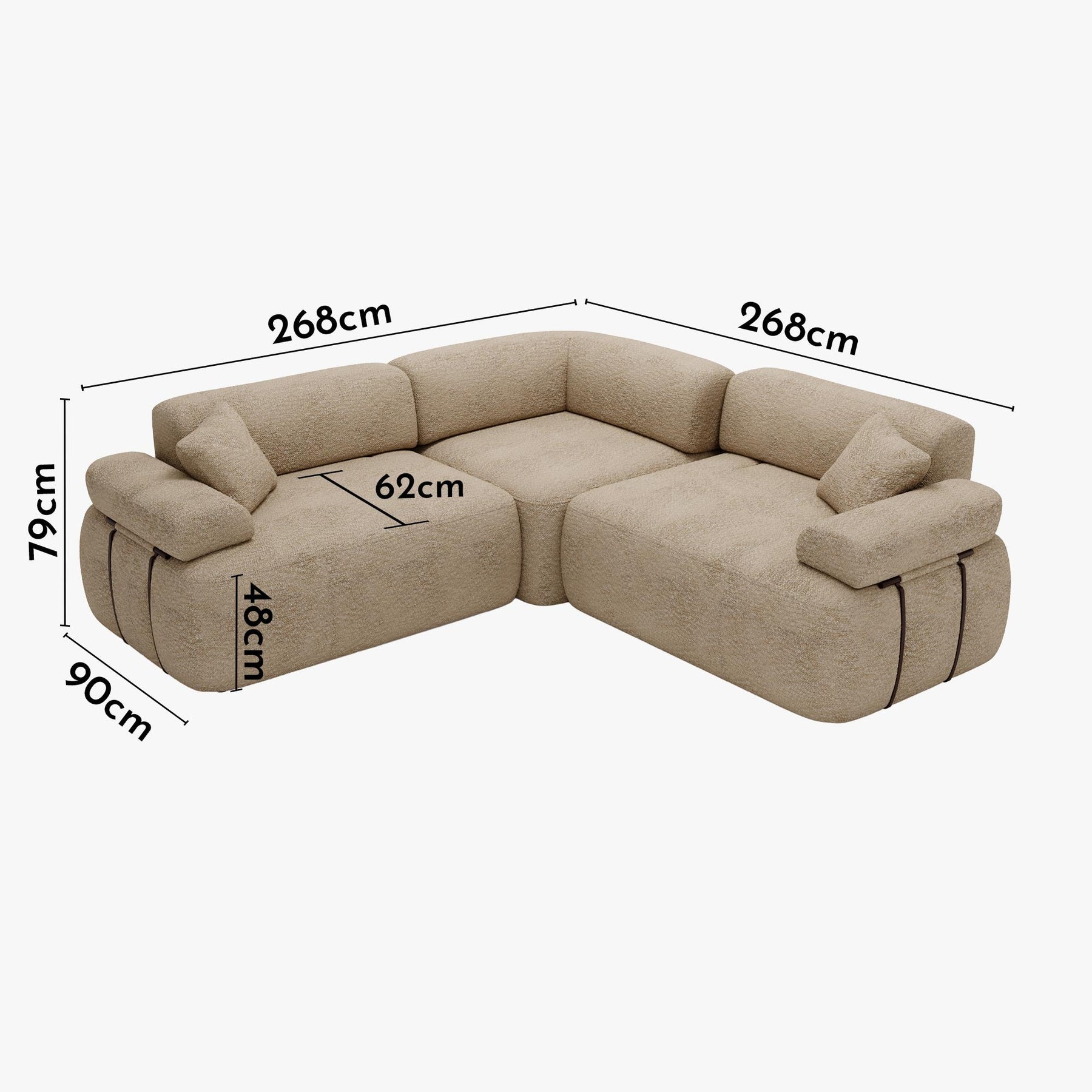 KAELA Canapé d'angle réversible avec dossier amovible en tissu beige foncé