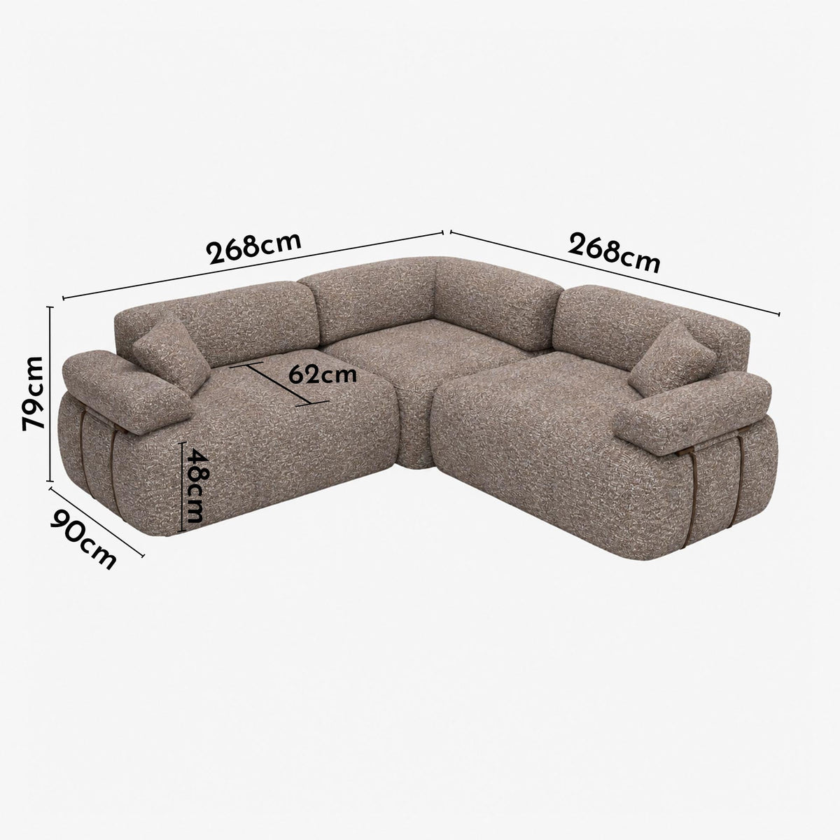 KAELA Canapé d'angle réversible avec dossier amovible en tissu taupe