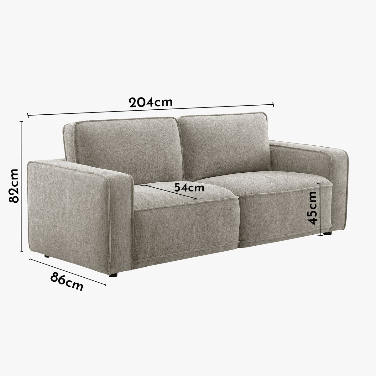 KALYA Canapé 3 places en tissu taupe