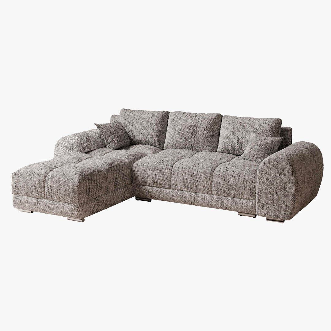 KAMILIA Canapé d'angle convertible avec coffre en tissu gris - Angle gauche