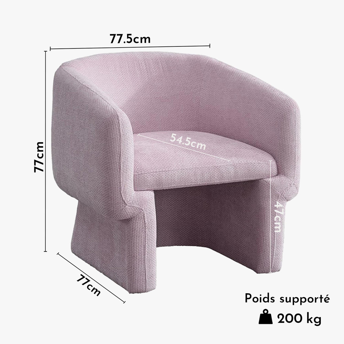KAYLI Fauteuil cabriolet en tissu rose