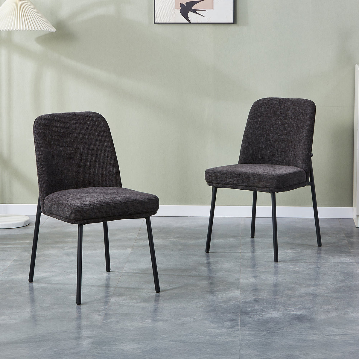 KAYNA Lot de 2 chaises en tissu gris foncé pieds en métal noir