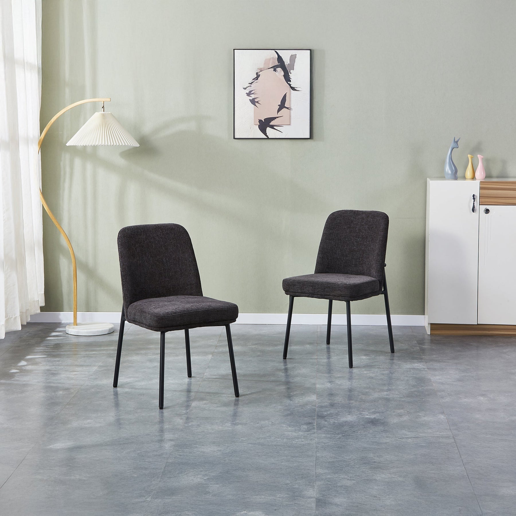 KAYNA Lot de 2 chaises en tissu gris foncé pieds en métal noir