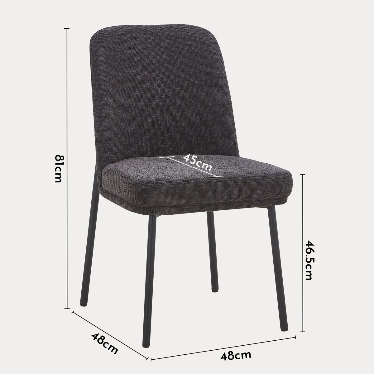 KAYNA Lot de 2 chaises en tissu gris foncé pieds en métal noir