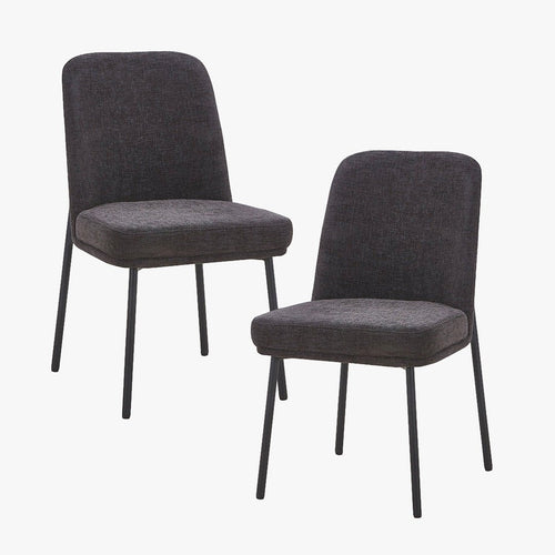 KAYNA Lot de 2 chaises en tissu gris foncé pieds en métal noir