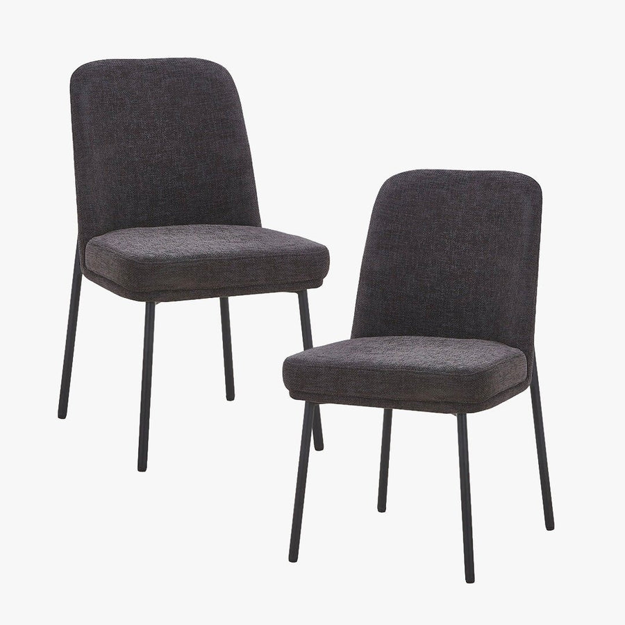 KAYNA Lot de 2 chaises en tissu gris foncé pieds en métal noir