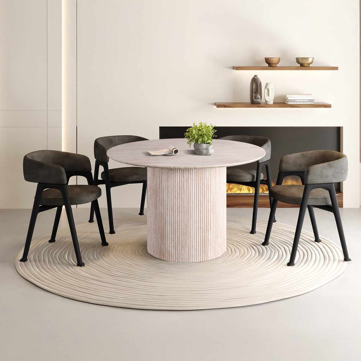 LAGOS - 120 Table à manger ronde couleur travertin 120 cm