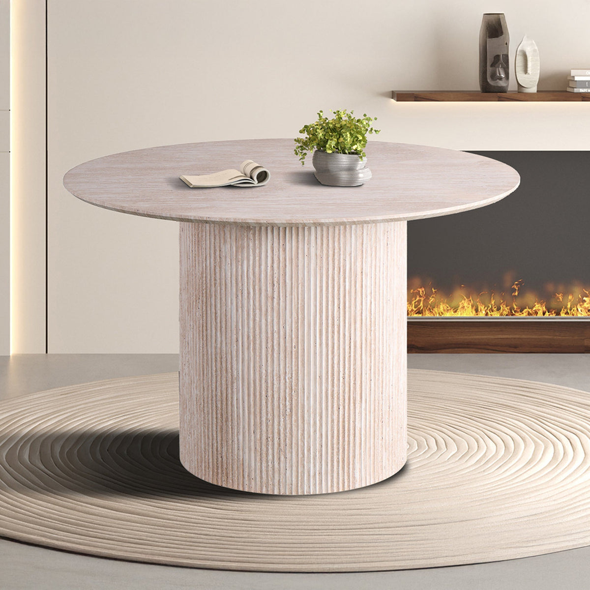 LAGOS - 120 Table à manger ronde couleur travertin 120 cm