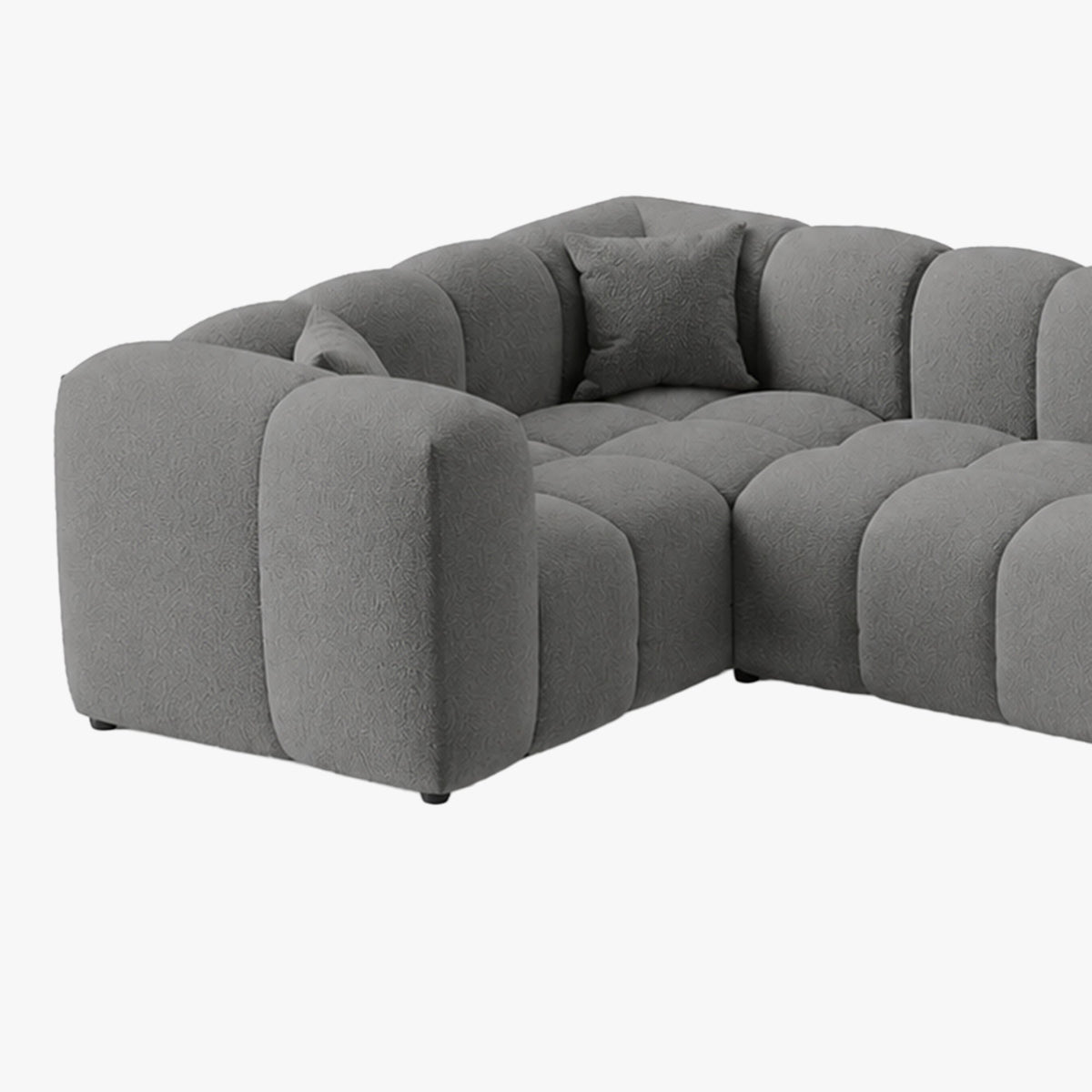 LAYANE Canapé panoramique tissu bouclette gris - Angle droit