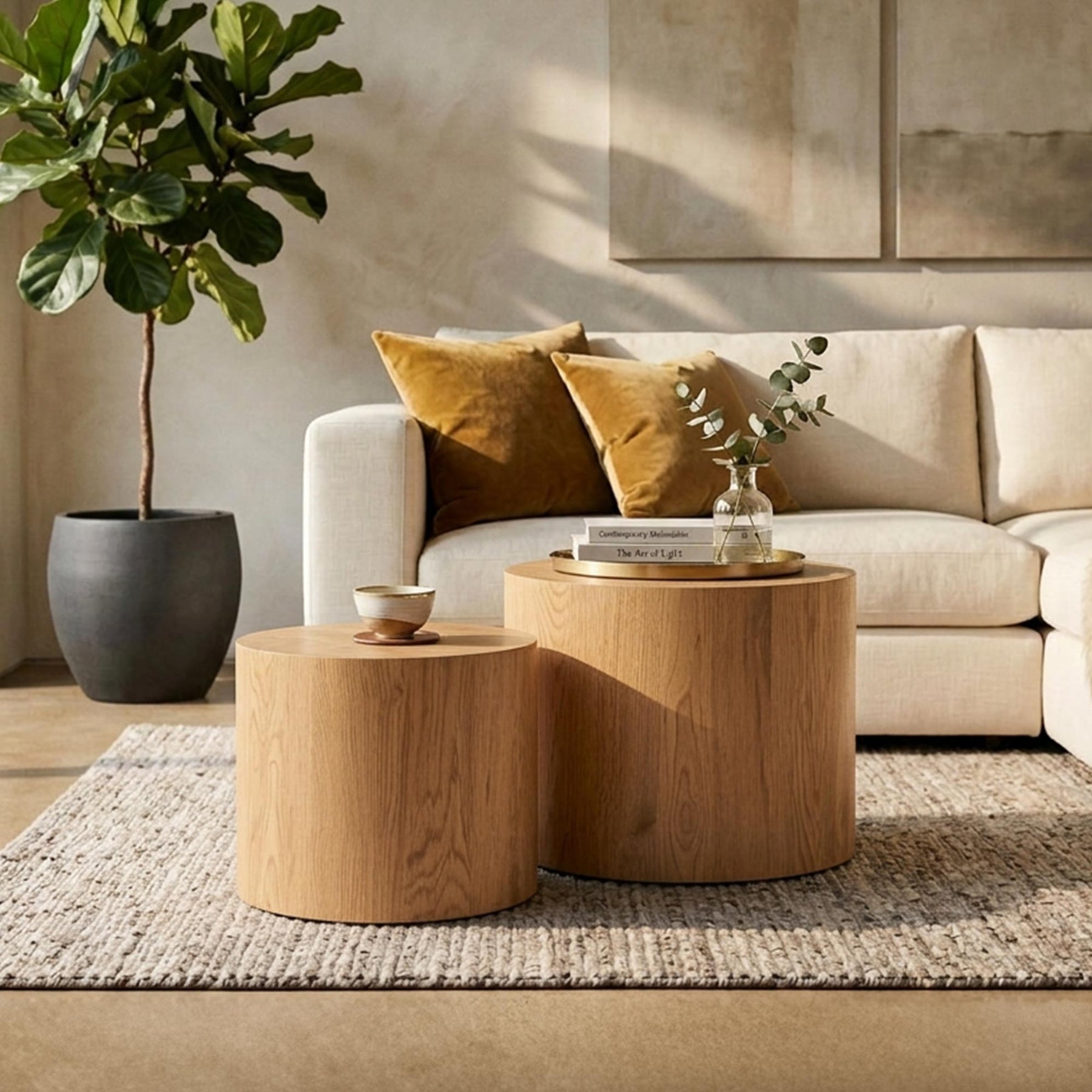 LEILA Lot de 2 tables basses couleur bois clair