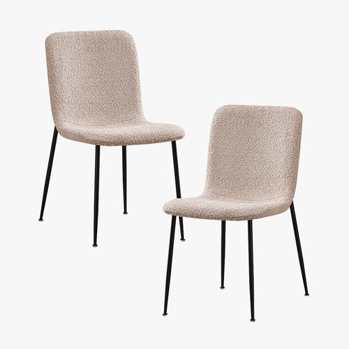 LEONOR Lot de 2 chaises en tissu bouclette beige pieds en métal noir