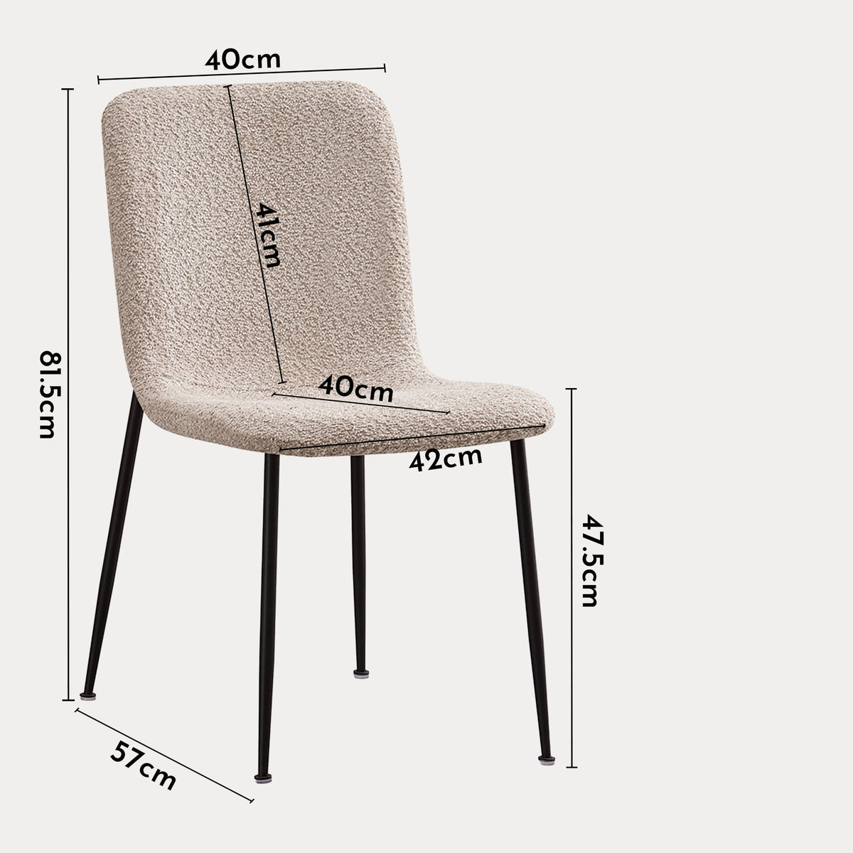 LEONOR Lot de 2 chaises en tissu bouclette beige pieds en métal noir