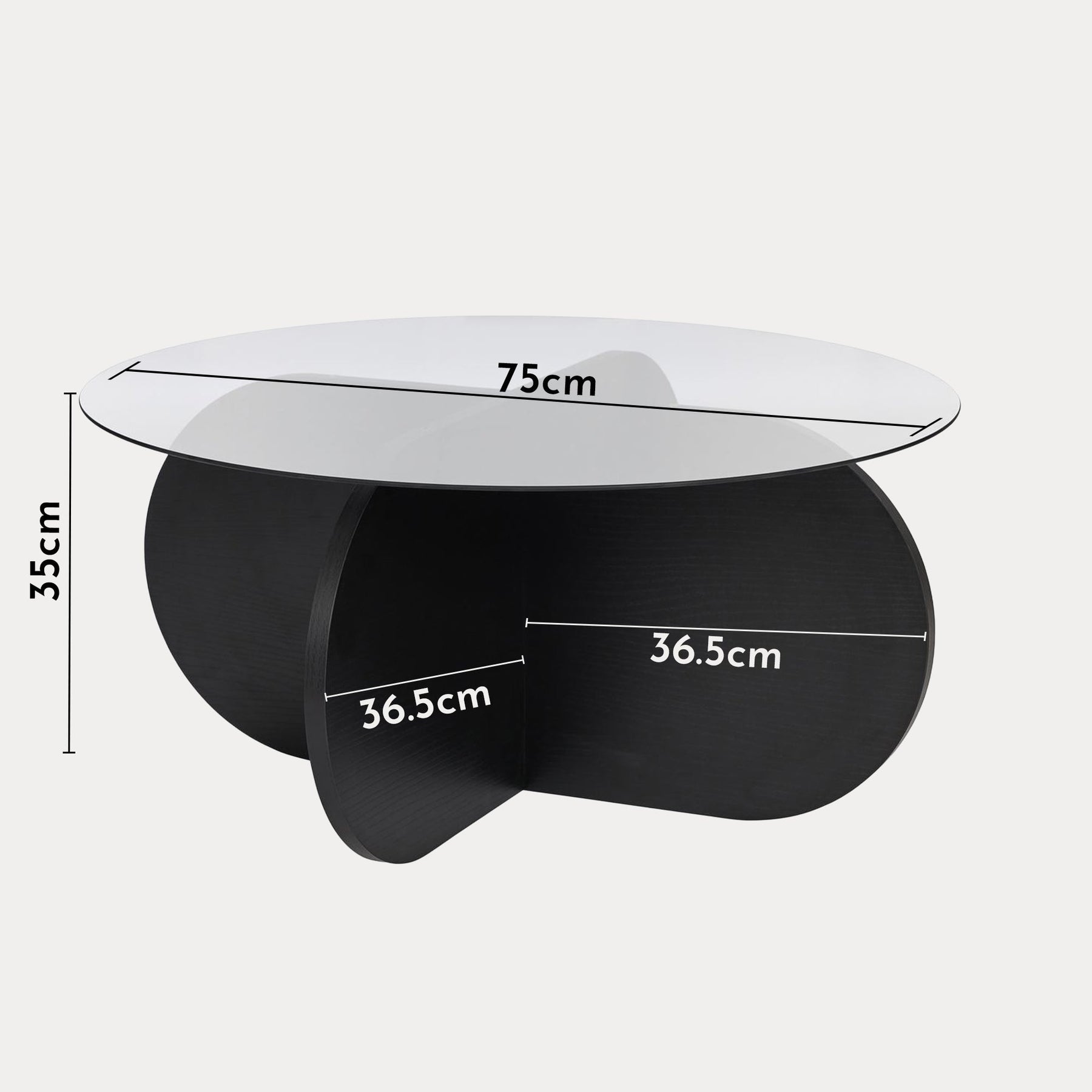 LILY Table basse ronde en verre piètement couleur bois noir D75 cm