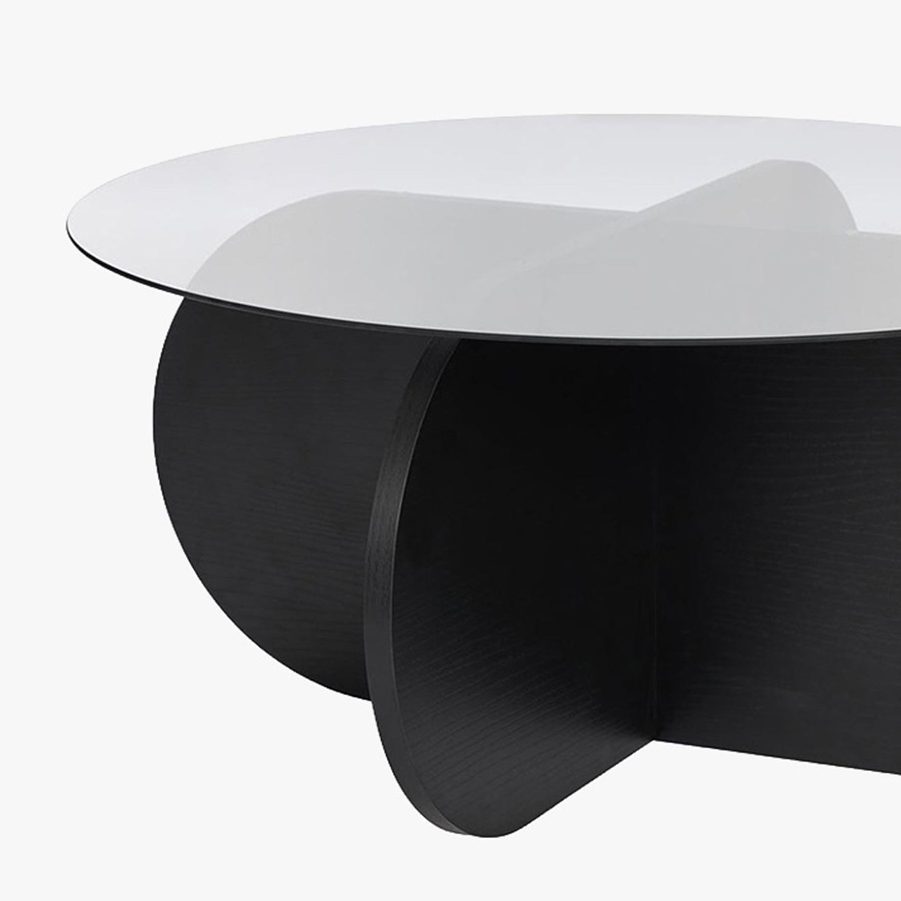 LILY Table basse ronde en verre piètement couleur bois noir D75 cm