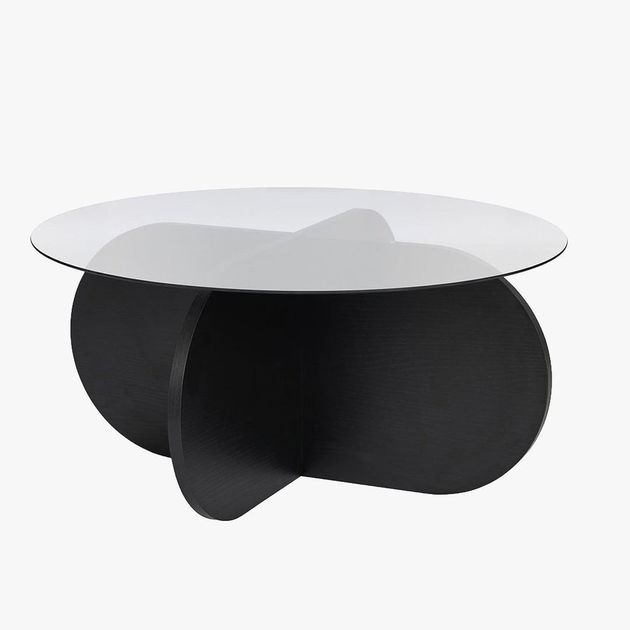 LILY Table basse ronde en verre piètement couleur bois noir D75 cm
