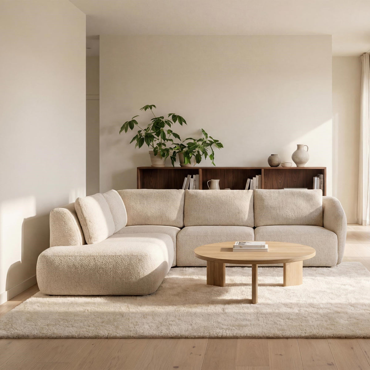 LINDA Canapé d'angle modulable en tissu beige - Angle gauche