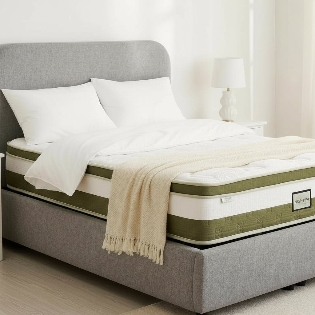 LINE Lit double en tissu gris vert avec coffre 180x200 cm