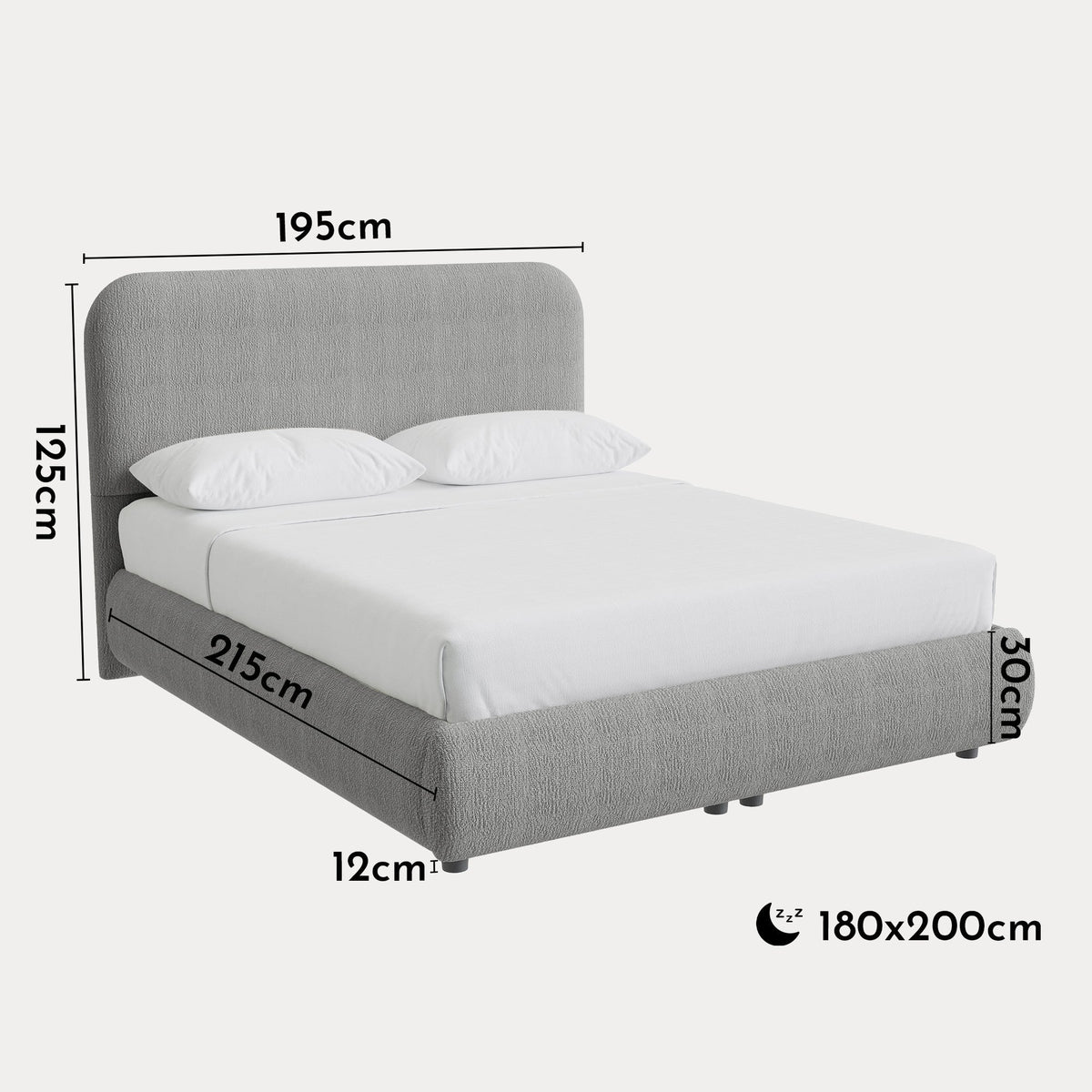 LINE Lit double en tissu gris vert avec coffre 180x200 cm