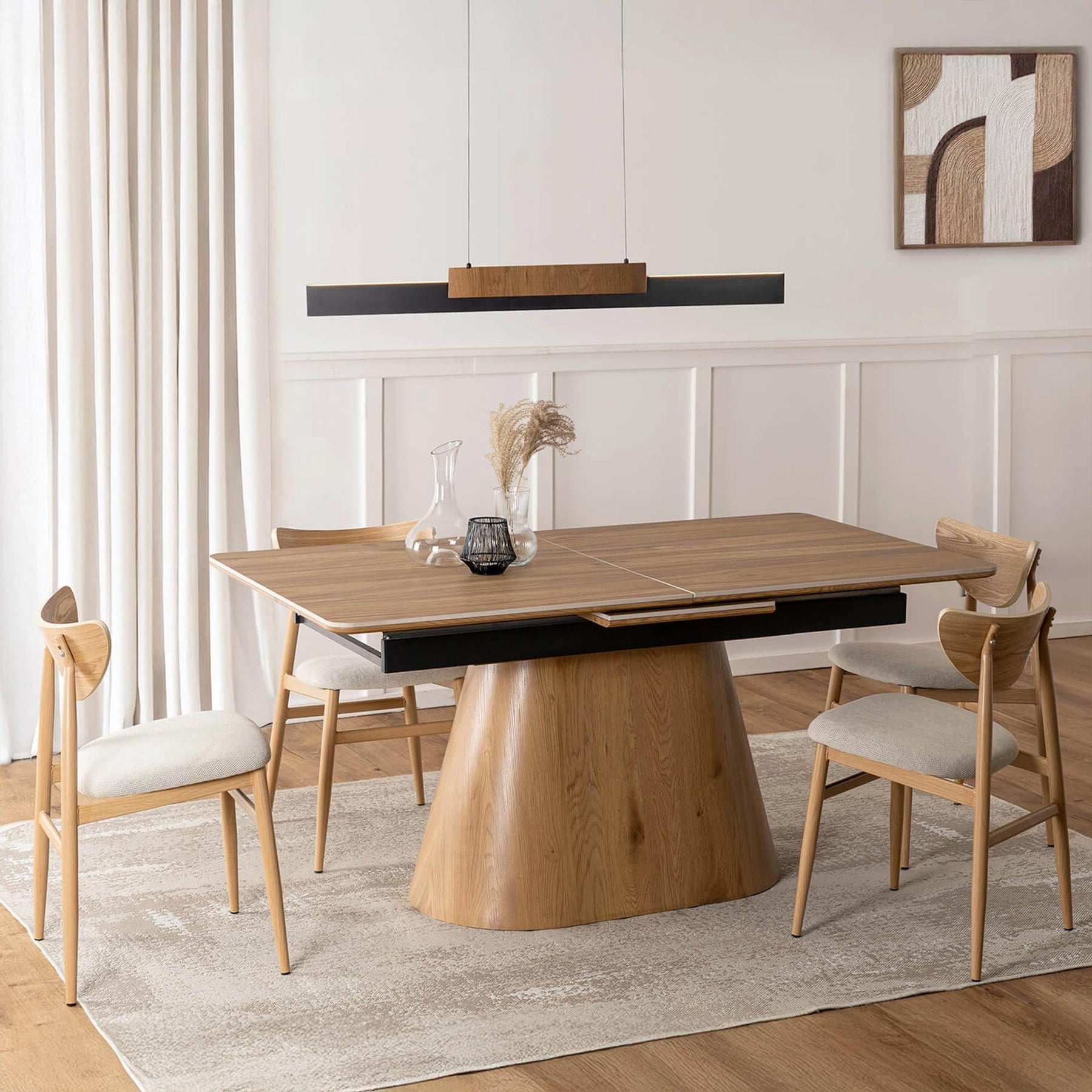 LIZBONA Table à manger extensible en céramique pieds couleur bois clair 160-200 cm
