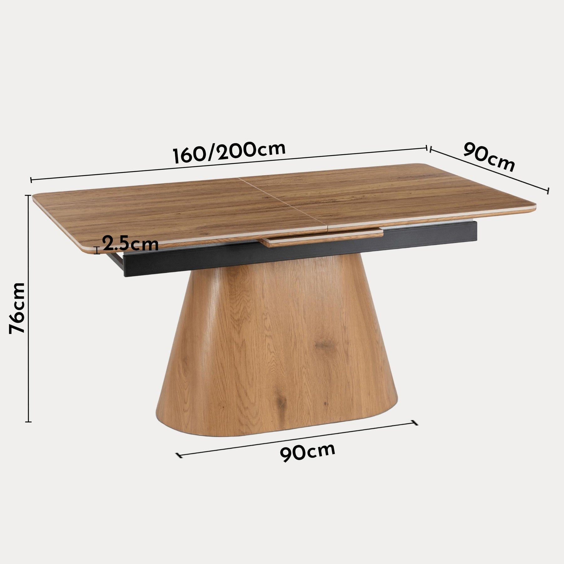 LIZBONA Table à manger extensible en céramique pieds couleur bois clair 160-200 cm