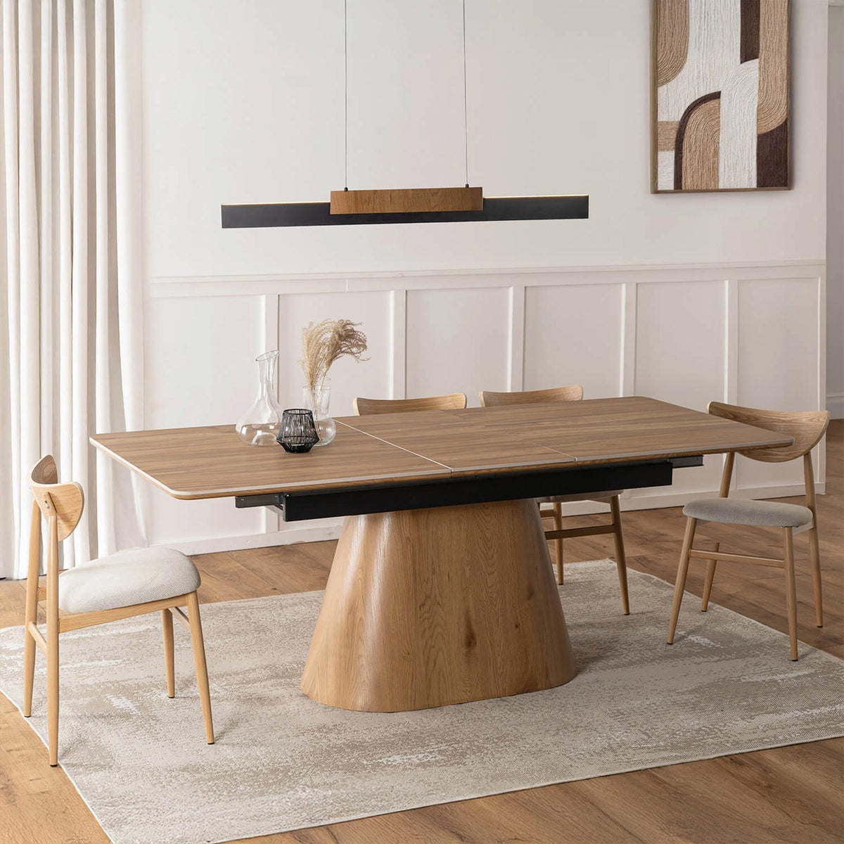 LIZBONA Table à manger extensible en céramique pieds couleur bois clair 160-200 cm