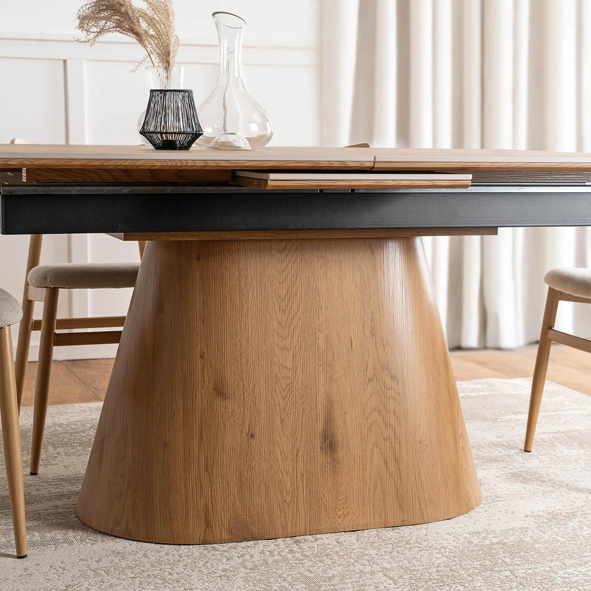 LIZBONA Table à manger extensible en céramique pieds couleur bois clair 160-200 cm