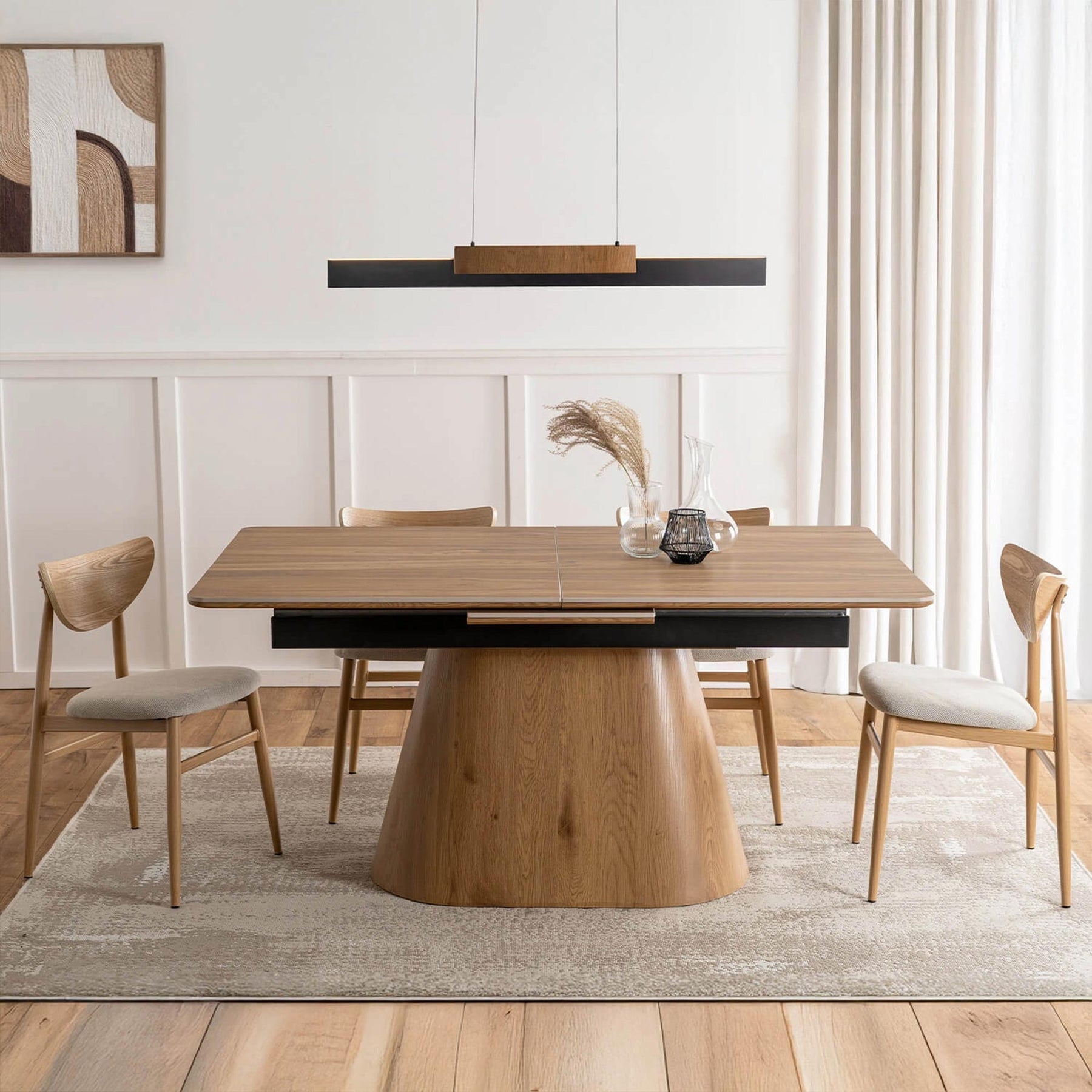 LIZBONA Table à manger extensible en céramique pieds couleur bois clair 160-200 cm