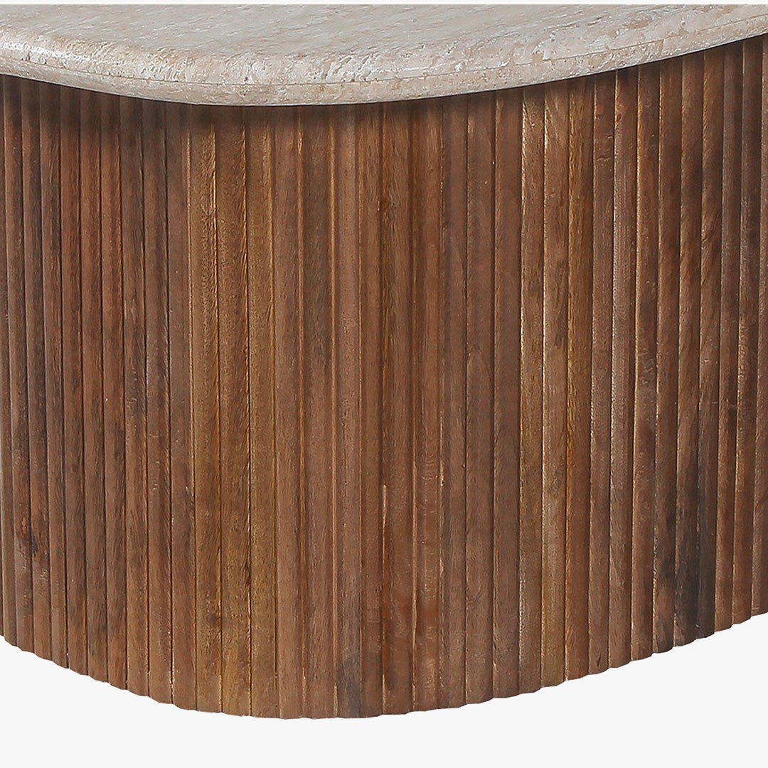 LOUIS Table basse en travertin et bois de manguier 90 cm