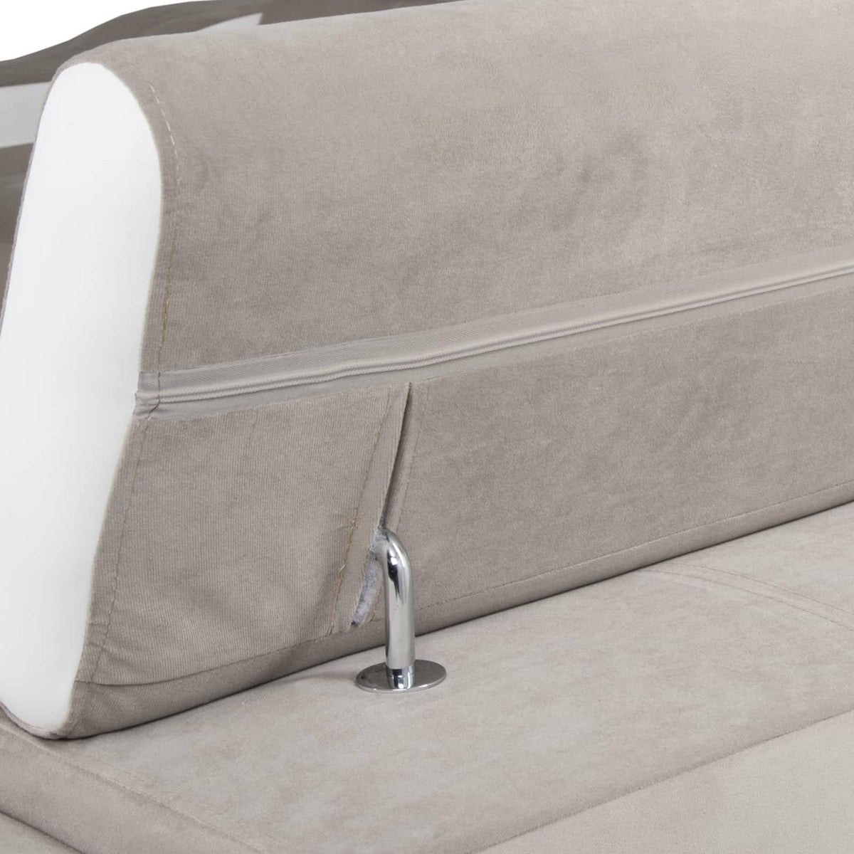LUCKY Canapé d’angle convertible réversible en tissu velours beige et simili cuir blanc