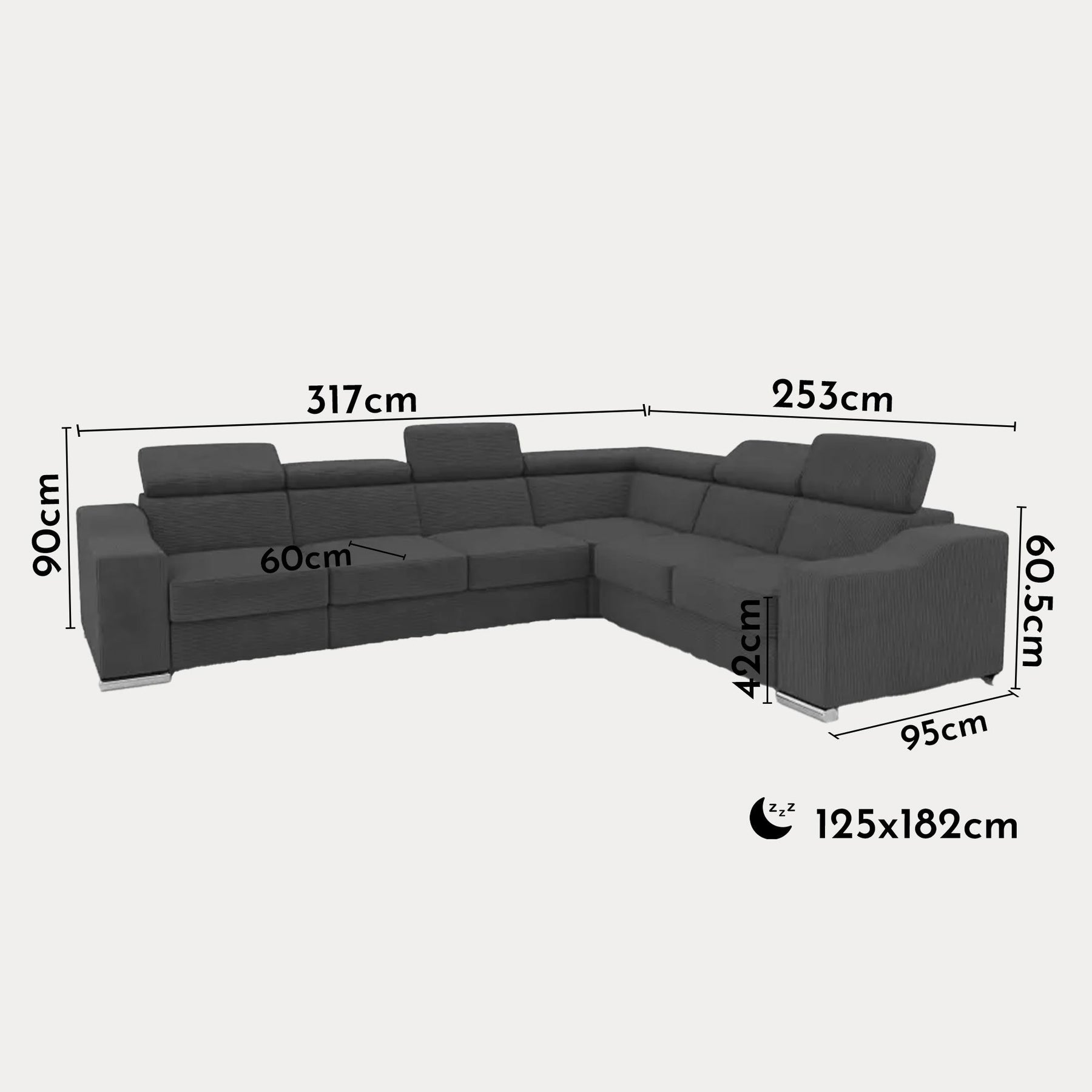 LUCKY COTELÉ Canapé d’angle convertible réversible en velours côtelé gris foncé