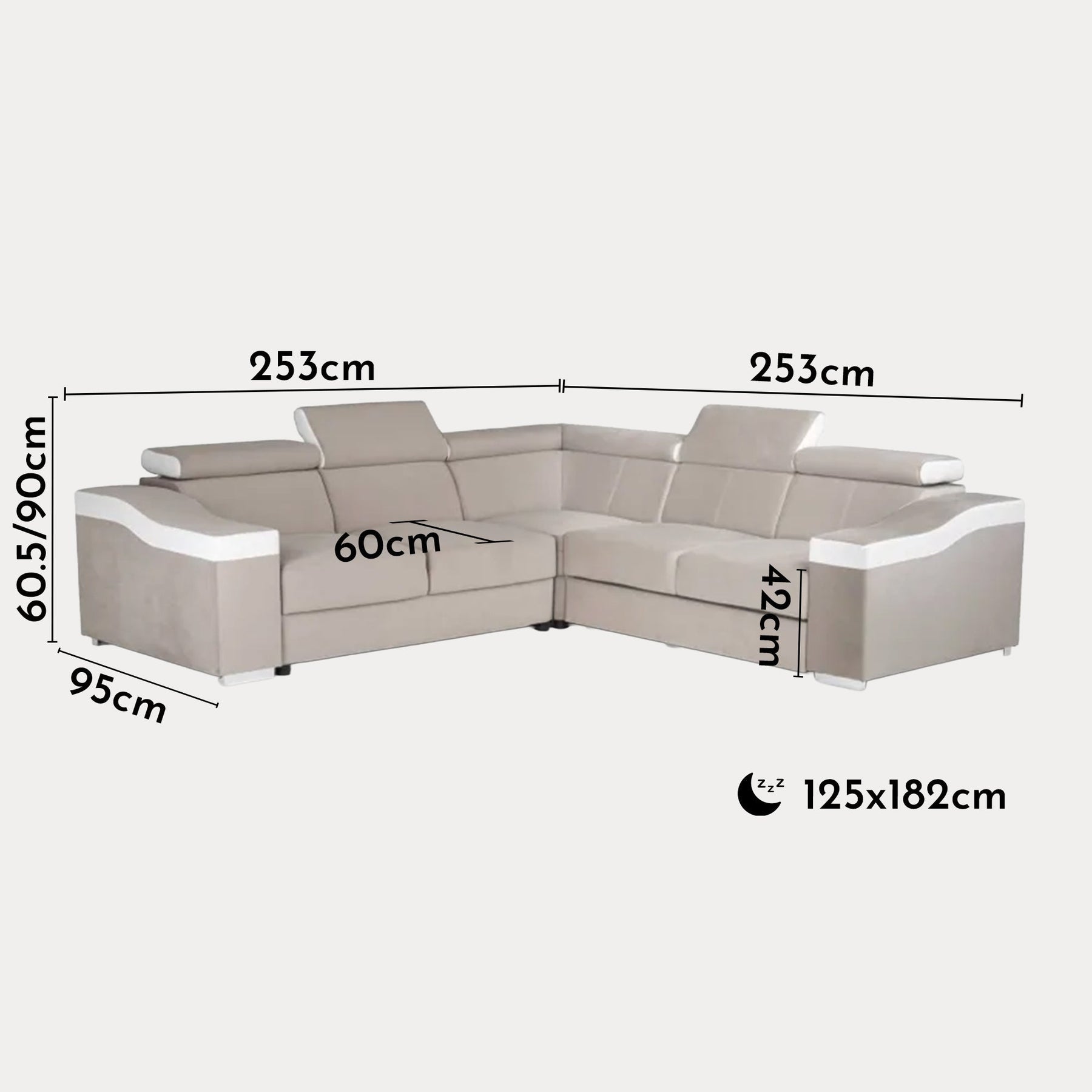 LUCKY MINI Canapé d’angle convertible réversible en velours beige et simili cuir blanc