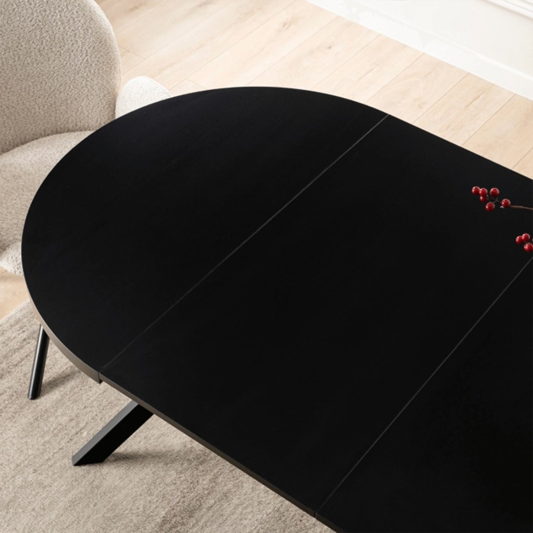 LUKAS Table à manger ronde extensible couleur bois noir pieds métal noir 100-250 cm