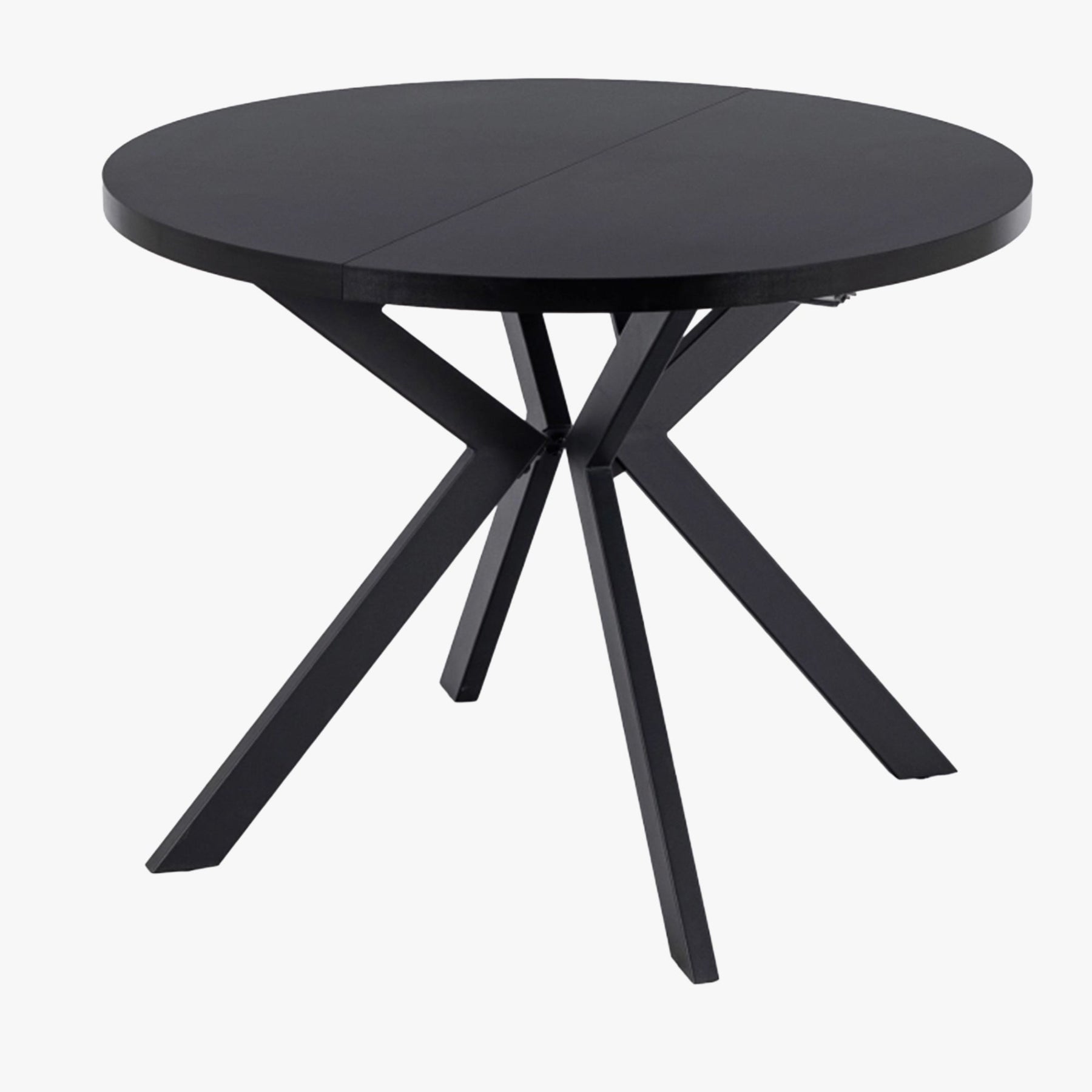 LUKAS Table à manger ronde extensible couleur bois noir pieds métal noir 100-250 cm