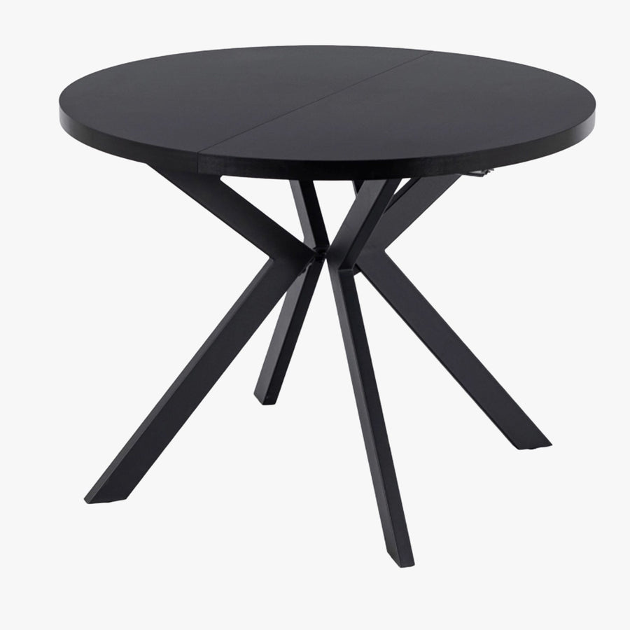LUKAS Table à manger ronde extensible couleur bois noir pieds métal noir 100-250 cm