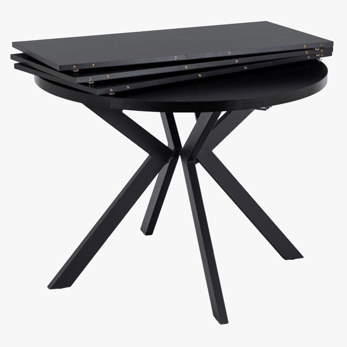 LUKAS Table à manger ronde extensible couleur bois noir pieds métal noir 100-250 cm