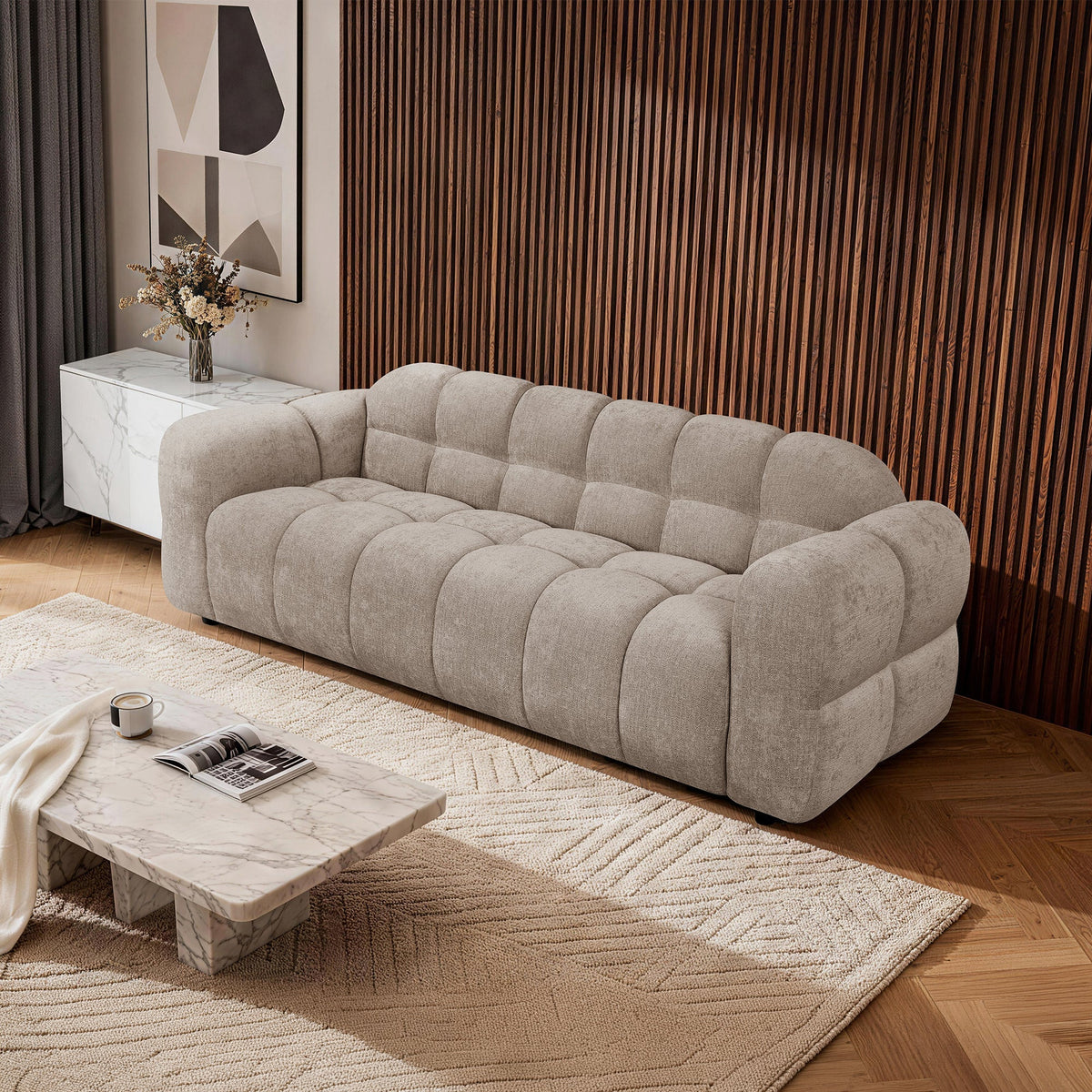 LYRA Canapé 3 places en tissu beige foncé