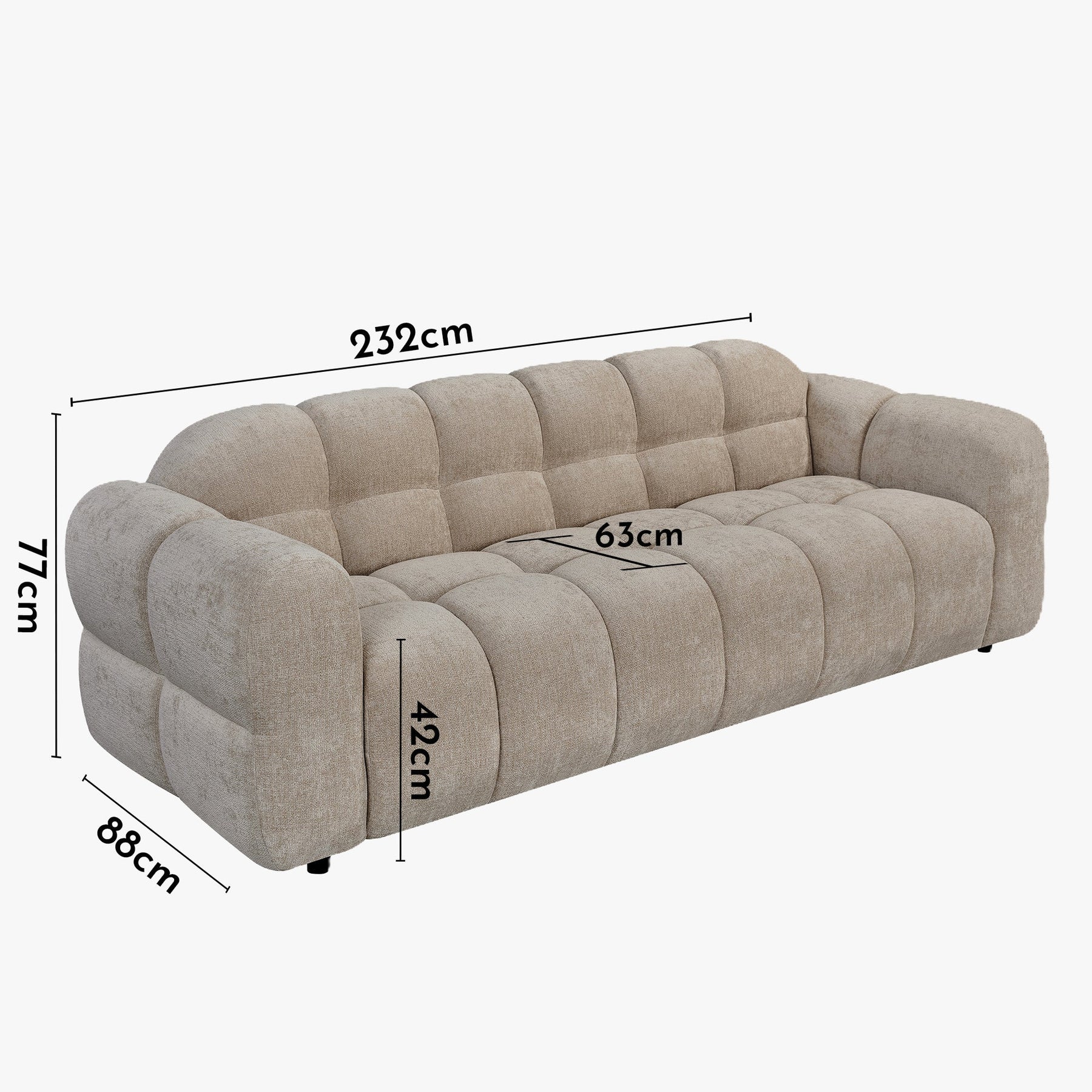LYRA Canapé 3 places en tissu beige foncé